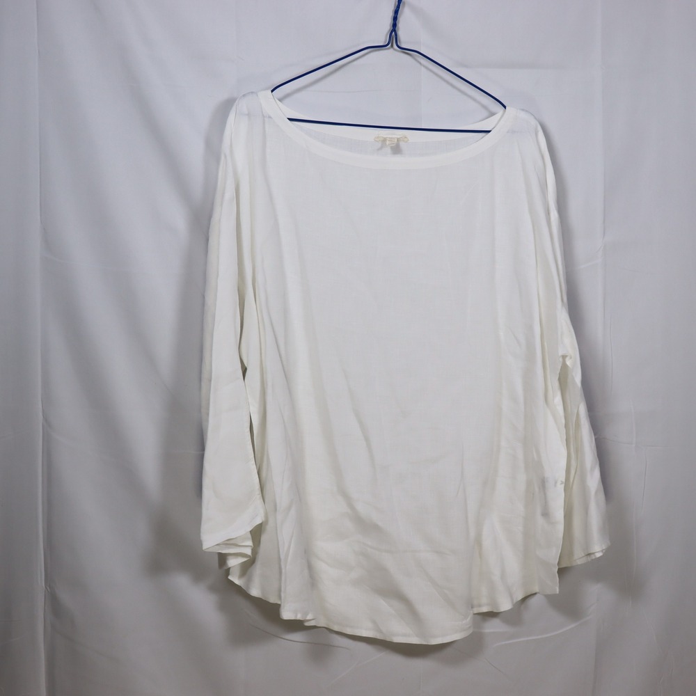 Eileen Fisher Linen Blouse XL White Womens Coastal Lagenlook Top